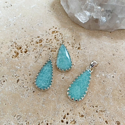 Amazonite Teardrop Earring & Pendant Set - Melita