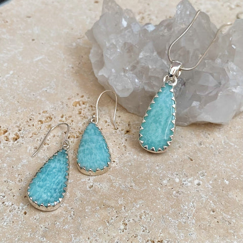 Amazonite Teardrop Earring & Pendant Set - Melita