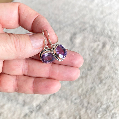 Amethyst Cushion Cut Earrings