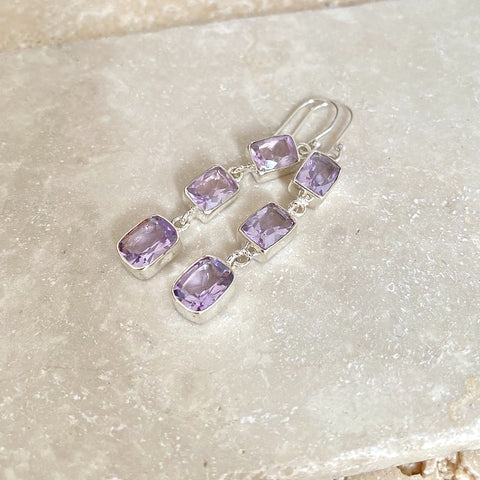 Amethyst Three Gem Drop Earrings