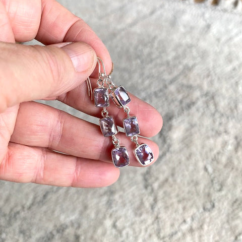 Amethyst Three Gem Drop Earrings