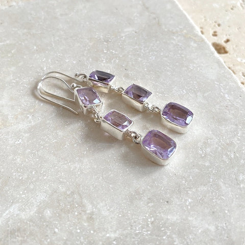 Amethyst Three Gem Drop Earrings