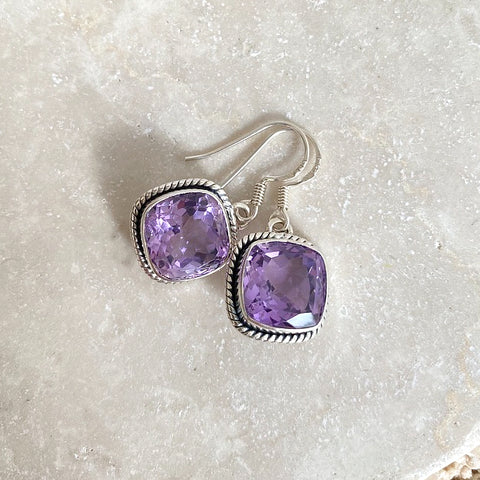 Amethyst Cushion Cut Earrings