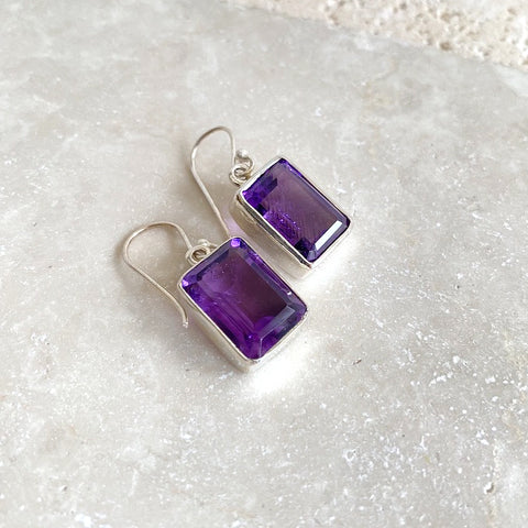 Amethyst Rectangular Earrings - Grace