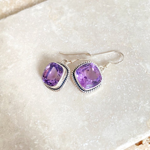 Amethyst Cushion Cut Earrings