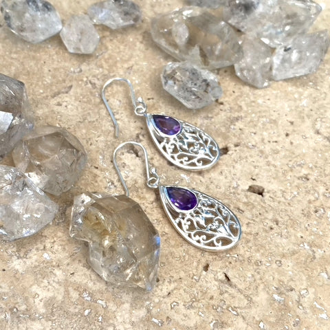 Amethyst Teardrop Earrings - Jali