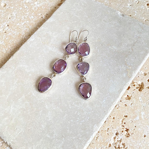 Amethyst Rose Cut Drop Earrings