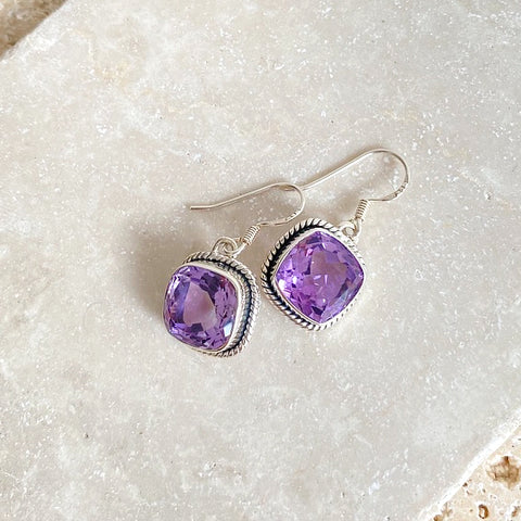 Amethyst Cushion Cut Earrings