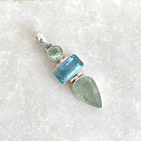Aquamarine Triple Gem Pendant