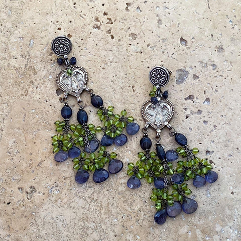 Beaded Tribal Earrings with Peridot & Iolite