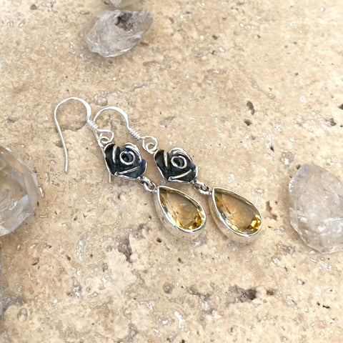 Citrine Teardrop Earrings - Rose