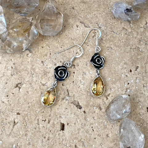 Citrine Teardrop Earrings - Rose