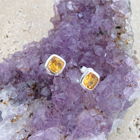 Citrine Stud Earrings - Bezel