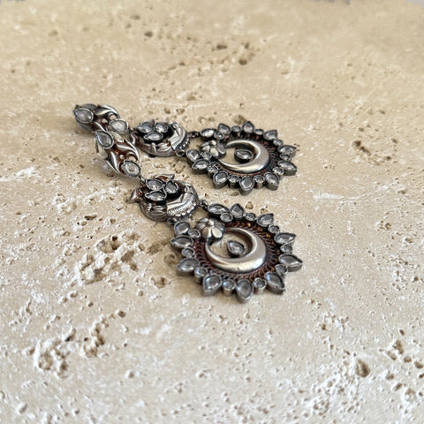 Silver Indian Earrings - Banjara Kundan