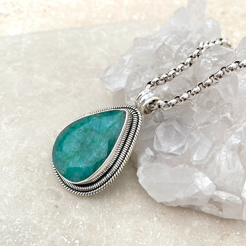 Emerald Green Quartz Teardrop Phoenix Pendant