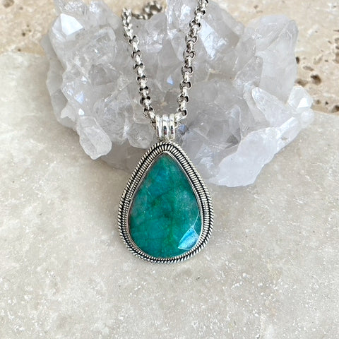 Emerald Green Quartz Teardrop Phoenix Pendant