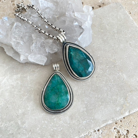 Emerald Green Quartz Teardrop Phoenix Pendant