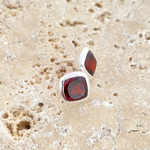 Garnet Stud Earrings - Bezel