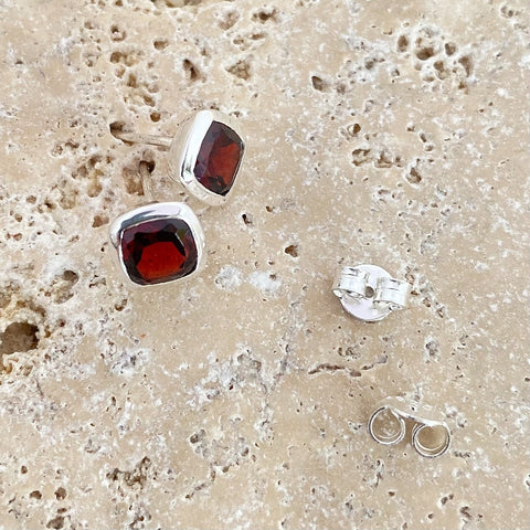 Garnet Stud Earrings - Bezel