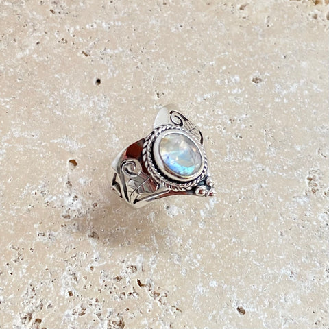 Rainbow Moonstone Filigree Ring - Raya