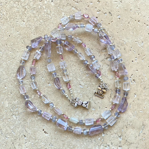 Kunzite, Topaz & Amethyst Double Stand Beads