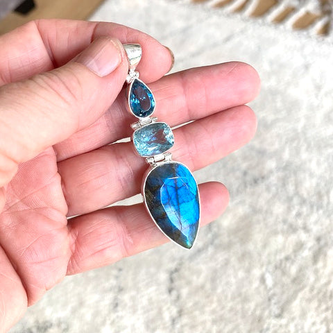 Labradorite, Aquamarine & Topaz Pendant