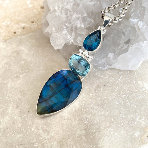 Labradorite, Aquamarine & Topaz Pendant