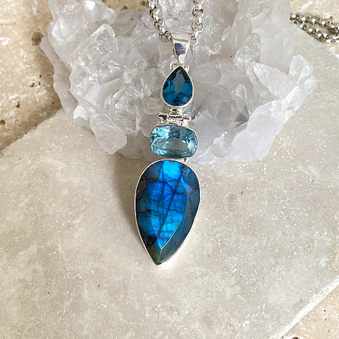 Labradorite, Aquamarine & Topaz Pendant