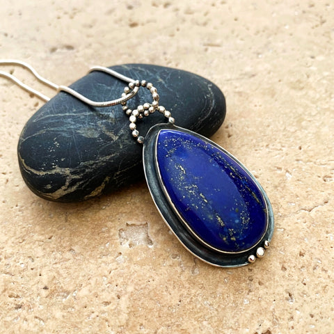 Lapis Lazuli Teardrop Pendant - Noir