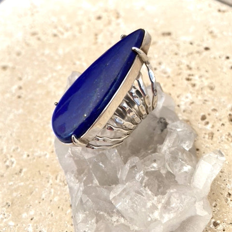 Lapis Lazuli Long Teardrop Ring - Nadia