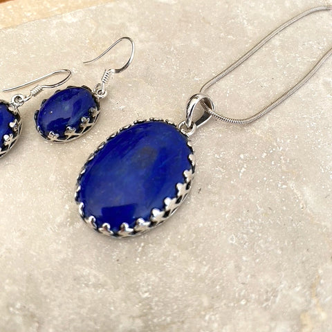 Lapis Pendant & Earring Set - Lace