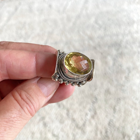 Lemon Quartz Rose Cut Mt Abu Ring