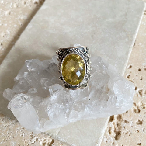 Lemon Quartz Rose Cut Mt Abu Ring