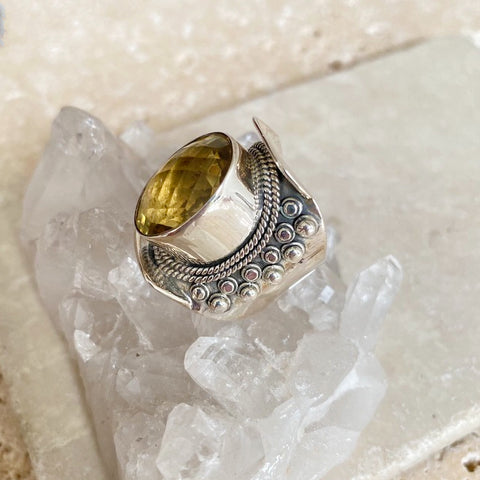 Lemon Quartz Rose Cut Mt Abu Ring