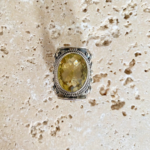 Lemon Quartz Rose Cut Mt Abu Ring