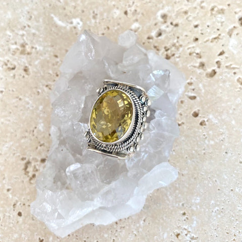Lemon Quartz Rose Cut Mt Abu Ring