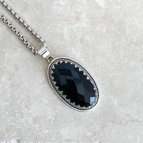 Onyx Oval Gemstone Pendant - Anjali