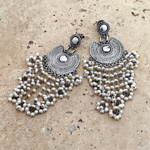 Beaded Pearl Tribal Earrings