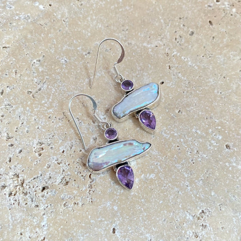 Pearl & Amethyst Earrings - Biwa