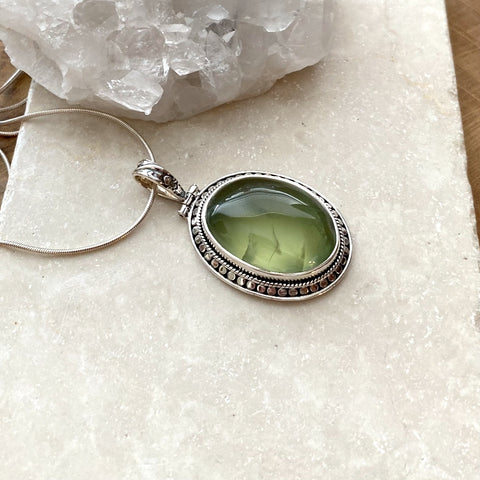 Prehnite Large Oval Pendant - Tulsi