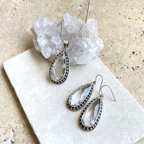 Quartz Crystal Earrings & Pendant Set
