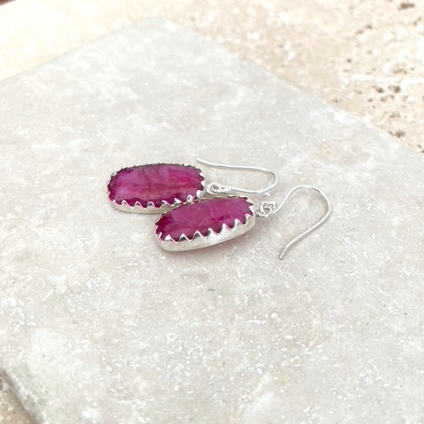 Ruby Red Quartz Rectangular Earrings - Melita