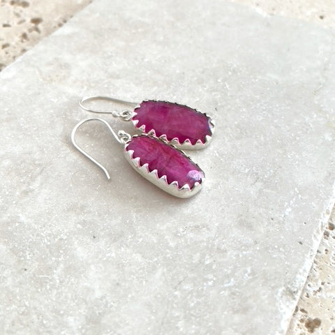 Ruby Red Quartz Rectangular Earrings - Melita