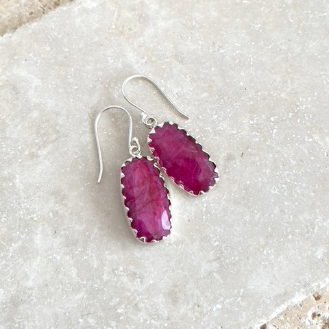 Ruby Red Quartz Rectangular Earrings - Melita