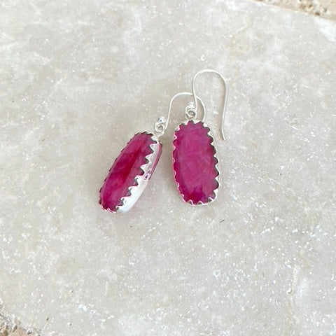 Ruby Red Quartz Rectangular Earrings - Melita