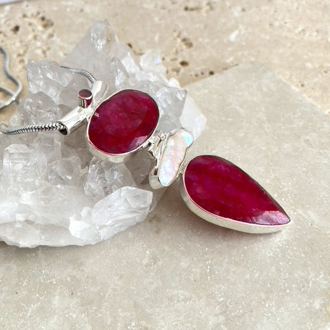 Ruby Quartz & Pearl Necklace - Amrita