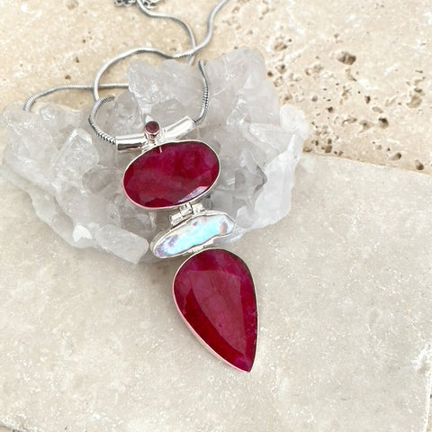 Ruby Quartz & Pearl Necklace - Amrita