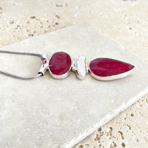 Ruby Quartz & Pearl Necklace - Amrita