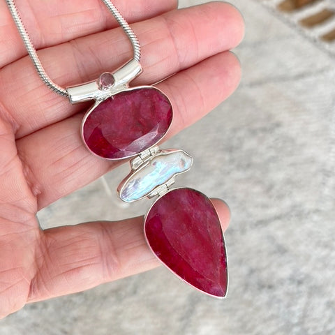 Ruby Quartz & Pearl Necklace - Amrita