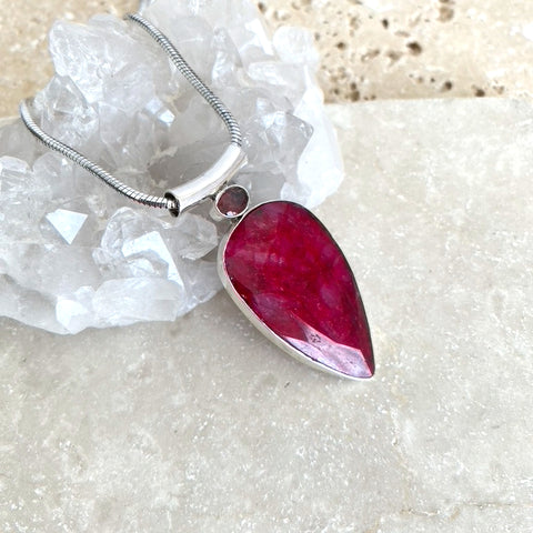 Ruby Red Quartz Teardrop Amrita Necklace